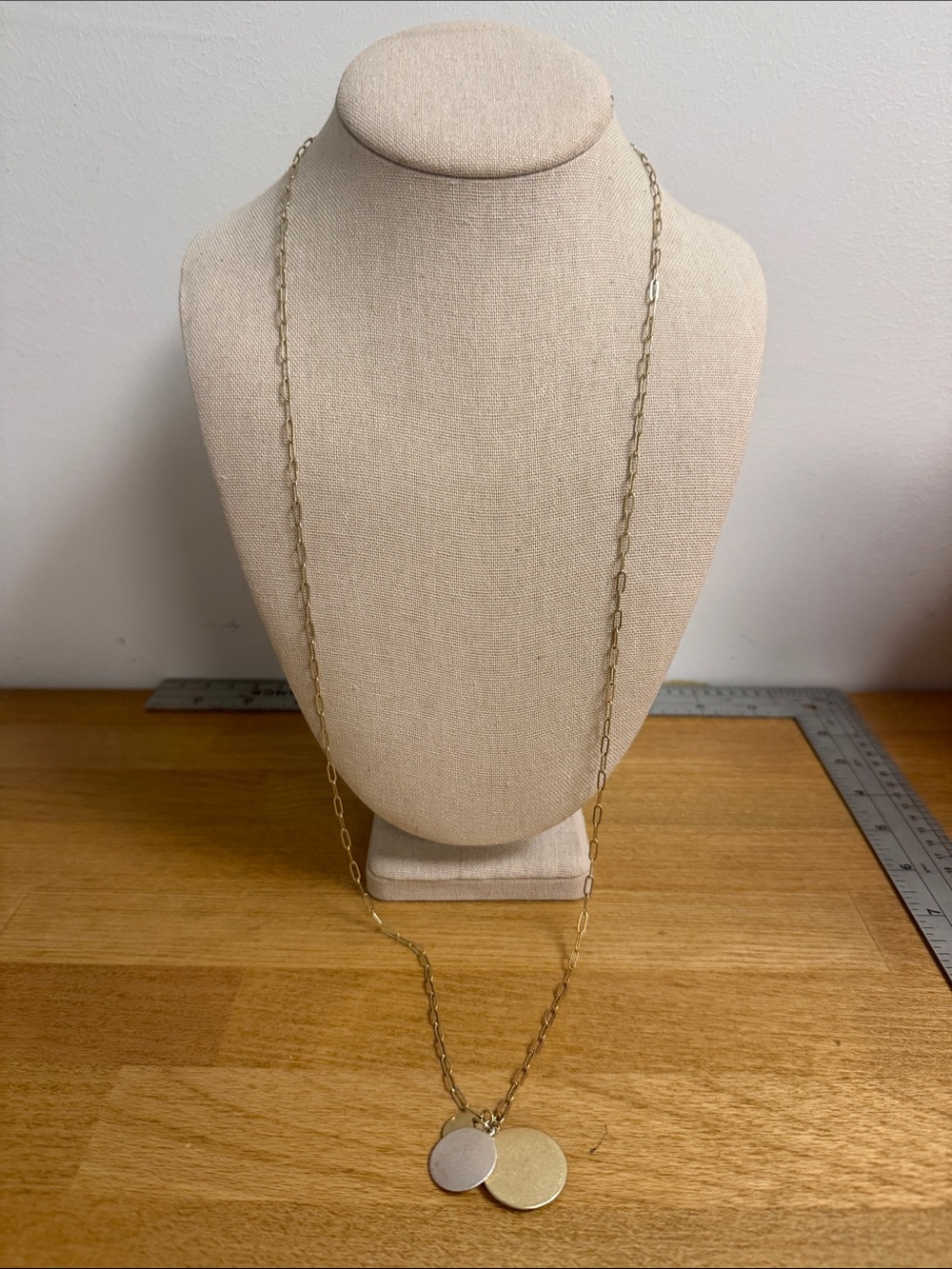Marlyn Schiff mixed metal circle pendant long lanyard necklace